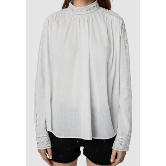 Zadig & Voltaire Women's White Teddy Embroidered Cotton Blouse Top Size L - Picture 1 of 11